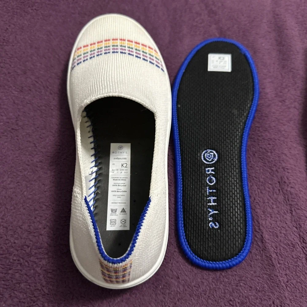 Rothy's Size EU 33 / US K2 The Kid White Rainbow Knit Slip On Sneaker Shoes